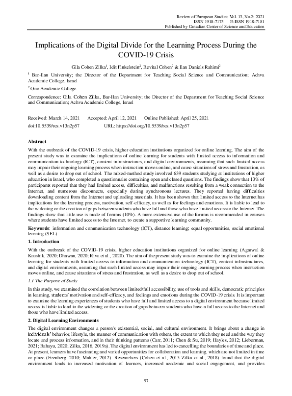 (PDF) Implications of the Digital Divide for the Learning Process ...