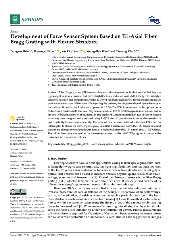 (PDF) Development of Force Sensor System Based on Tri-Axial Fiber Bragg ...