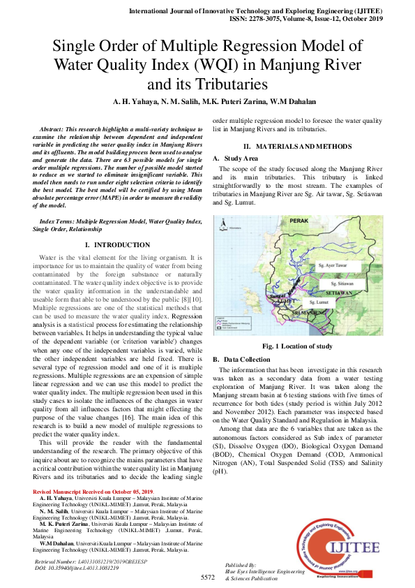 (PDF) Single Order of Multiple Regression Model of Water Quality Index ...