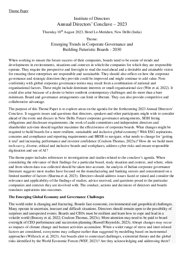 (PDF) [Theme Paper] Institute of Directors Annual Directors’ Conclave ...