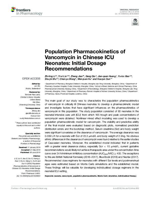 (PDF) Population Pharmacokinetics of Vancomycin in Premature Malaysian ...