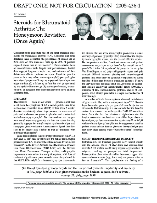 (PDF) Steroids for rheumatoid arthritis: the honeymoon revisited (once ...