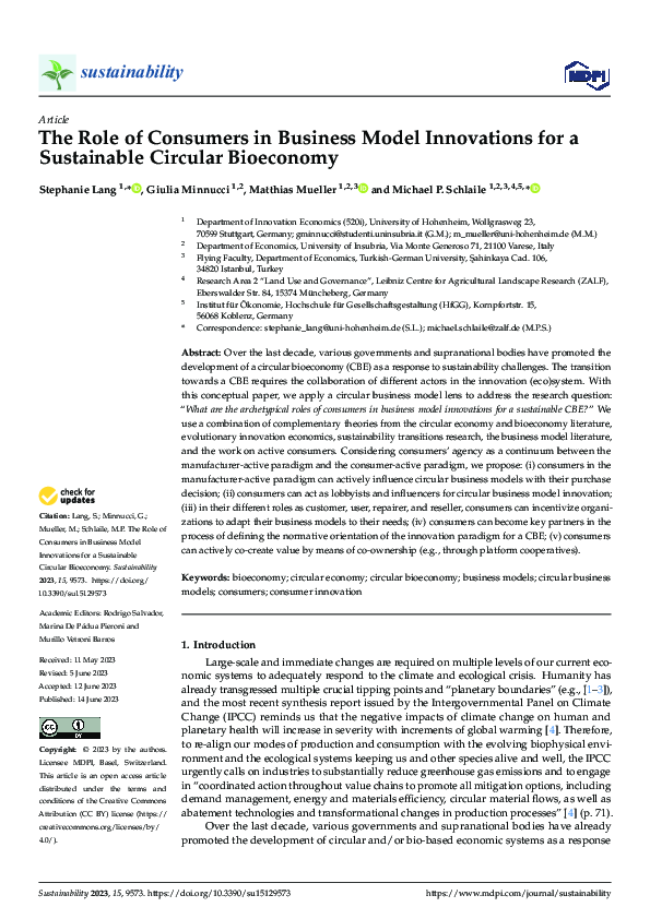 (PDF) The Role of Consumers in Business Model Innovations for a ...