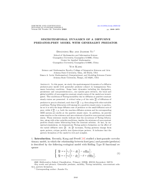 (PDF) Spatiotemporal dynamics of a diffusive predator-prey model with ...