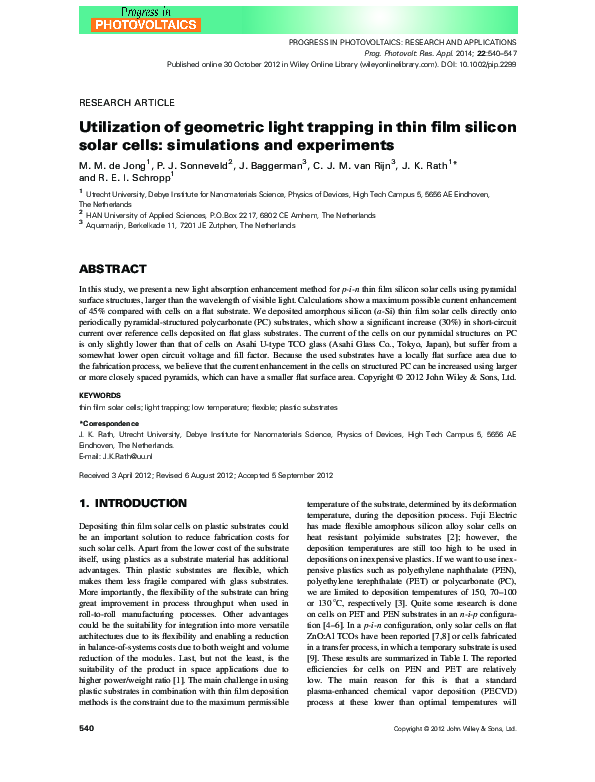 (PDF) Utilization of geometric light trapping in thin film silicon ...