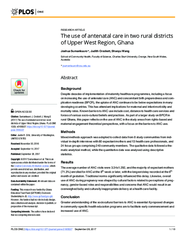 (PDF) The use of antenatal care in two rural districts of Upper West ...