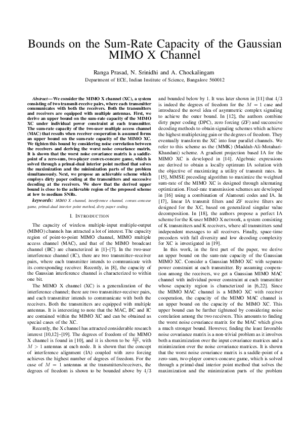 (PDF) Bounds on the sum-rate capacity of the Gaussian MIMO X channel