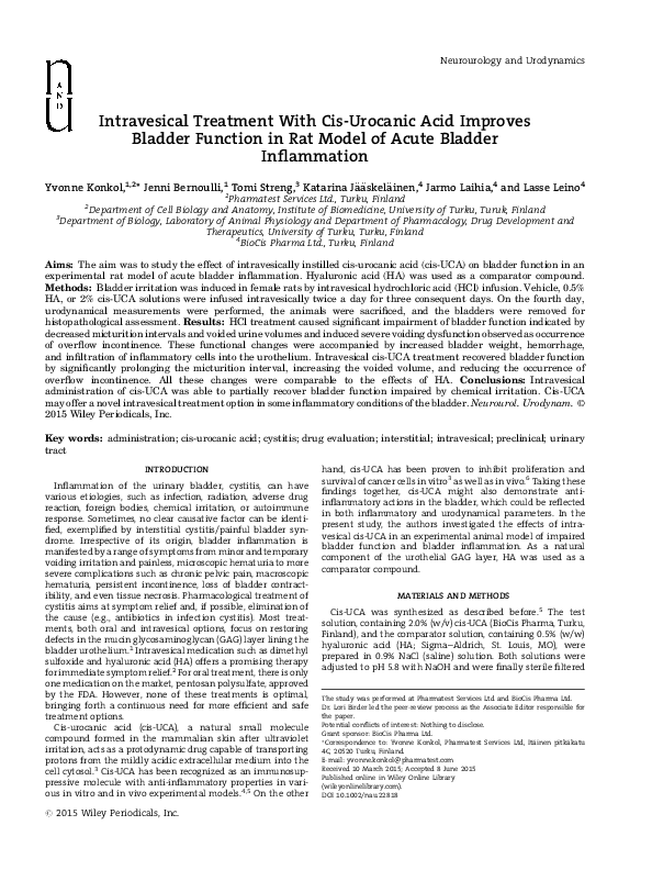 (PDF) Intravesical treatment with cis-urocanic acid improves bladder ...