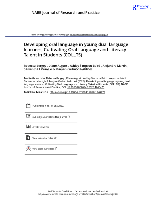 (PDF) Developing oral language in young dual language learners ...