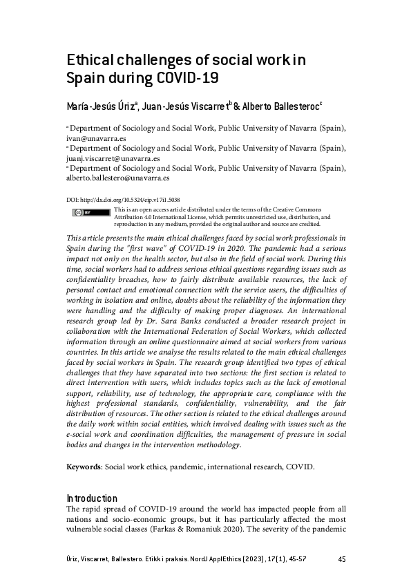 (PDF) Ethical challenges of social work in Spain during COVID-19