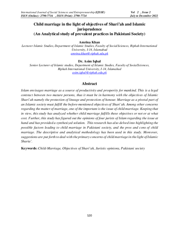 (PDF) Child marriage in the light of objectives of Shari’ah and Islamic ...