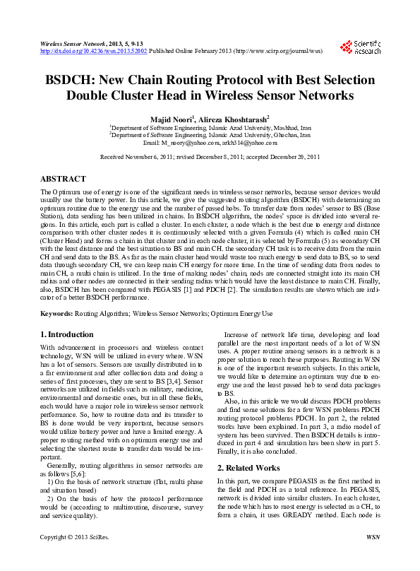 (PDF) BSDCH: New Chain Routing Protocol with Best Selection Double ...