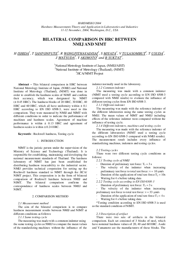 (PDF) Bilateral comparison in HRC between NMIJ and NIMT