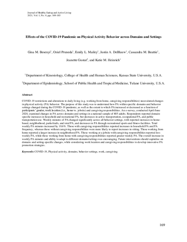 (PDF) Effects of the COVID-19 Pandemic on Physical Activity Behavior ...