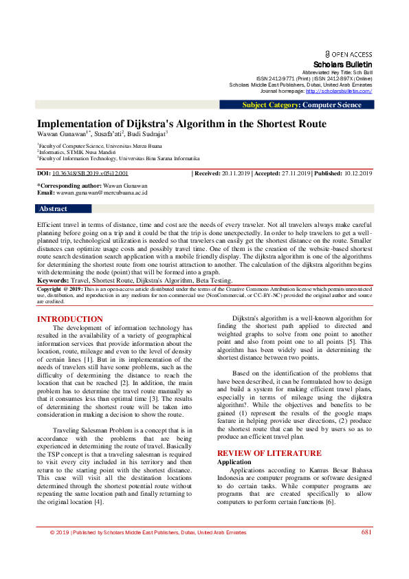 (PDF) Implementation of Dijkstra's Algorithm in the Shortest Route