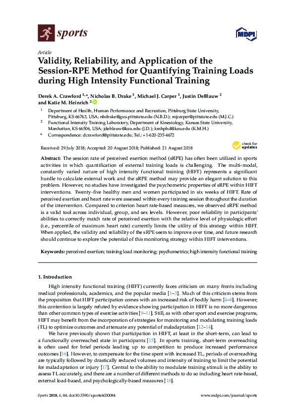 (PDF) Validity, Reliability, and Application of the Session-RPE Method ...