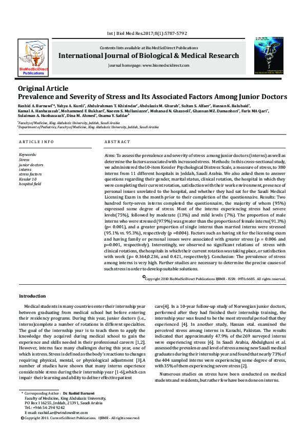 (PDF) Prevalence and Severity of Stress and Its Associated Factors ...