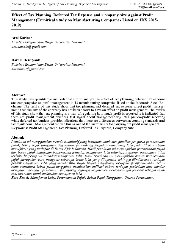 (PDF) Effect of Tax Planning, Deferred Tax Expense and Company Size ...