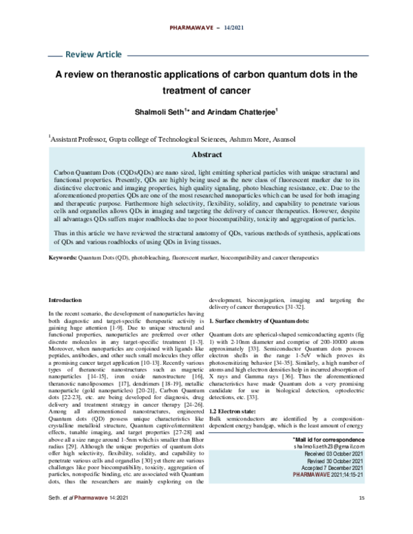 (PDF) A review on theranostic applications of carbon quantum dots in ...