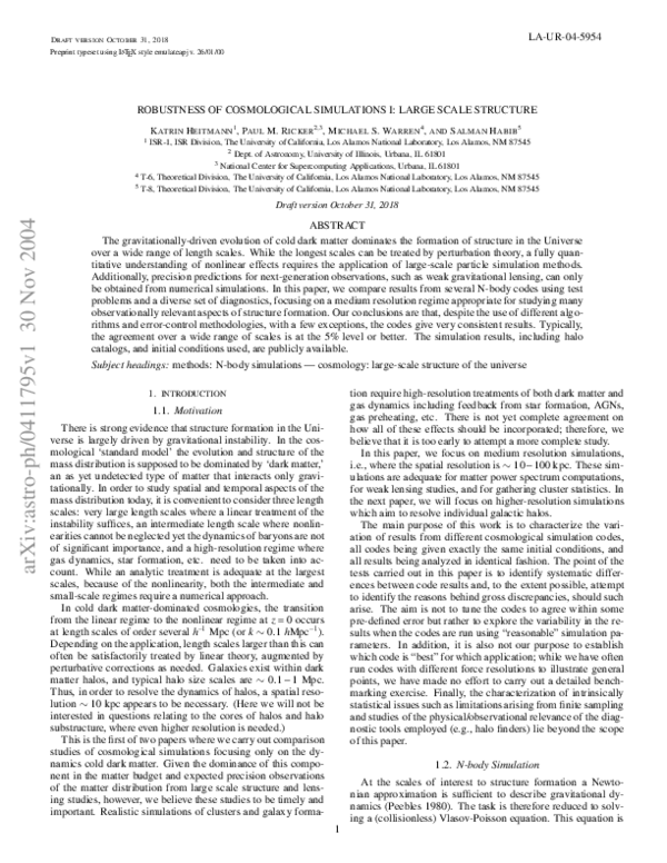 Pdf Robustness Of Cosmological Simulations I Large Scale Structure