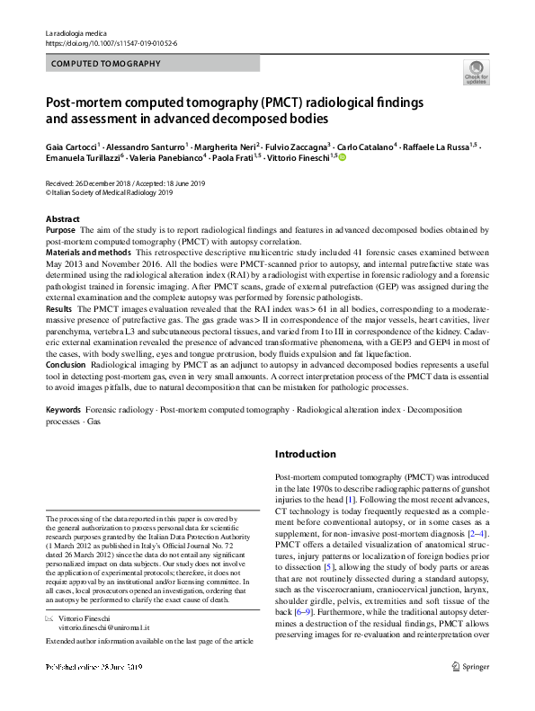 (PDF) Post-mortem computed tomography (PMCT) radiological findings and ...