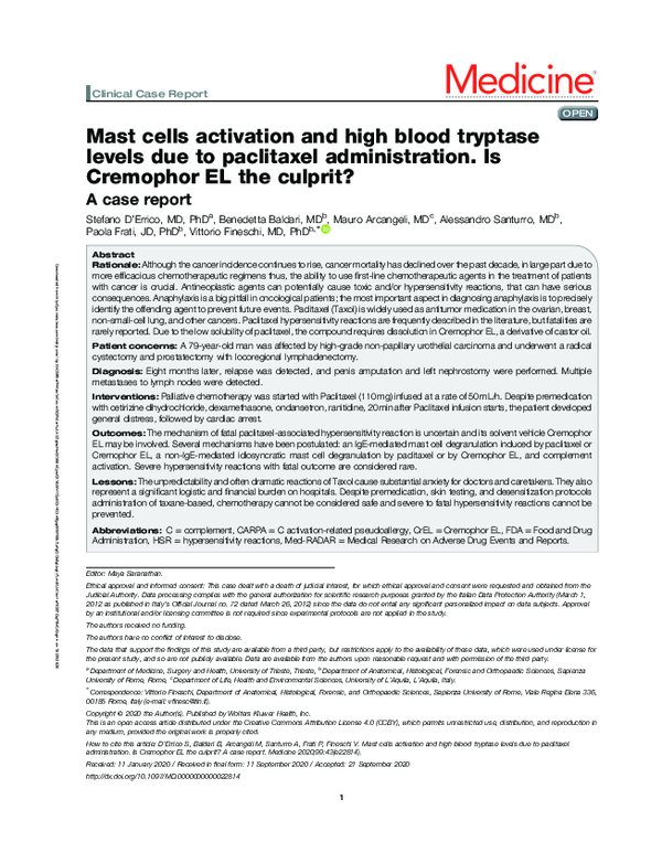 (PDF) Mast cells activation and high blood tryptase levels due to ...