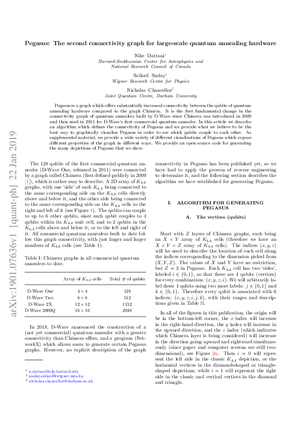 (PDF) Pegasus: The second connectivity graph for large-scale quantum ...