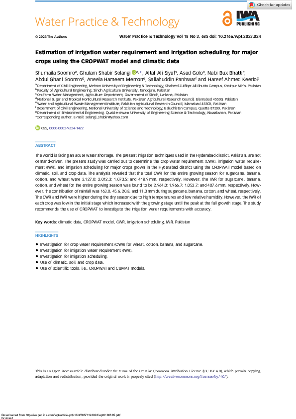 (PDF) Estimation of irrigation water requirement and irrigation ...