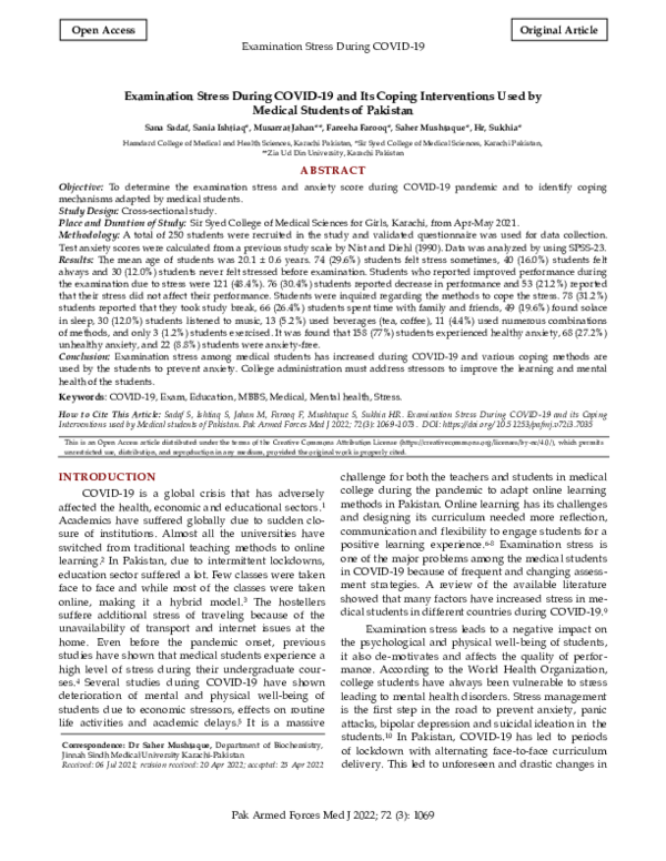 (PDF) Examination Stress During COVID-19 and Its Coping Interventions ...