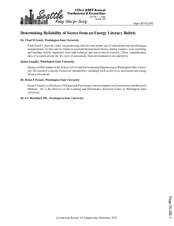 (PDF) Determining Reliability of Scores from an Energy Literacy Rubric