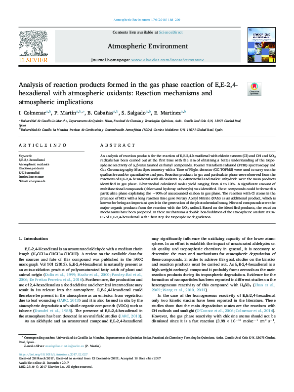 (PDF) Analysis of reaction products formed in the gas phase reaction of ...
