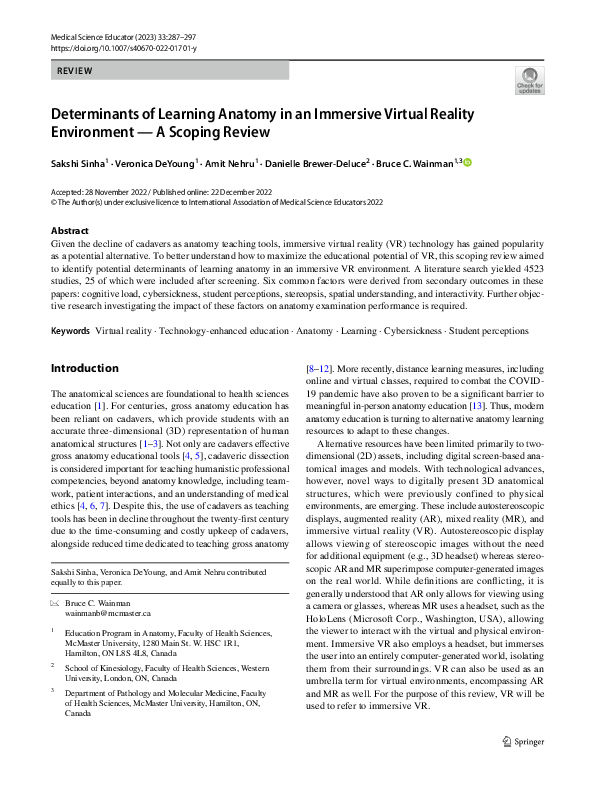 (PDF) Determinants of Learning Anatomy in an Immersive Virtual Reality ...