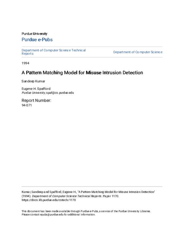 (PDF) A Pattern Matching Model for Misuse Intrusion Detection