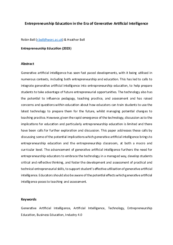 (PDF) Entrepreneurship Education in the Era of Generative Artificial ...