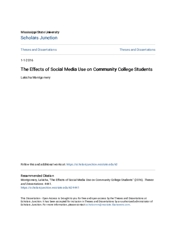 (PDF) The Effects of Social Media Use on Community College Students