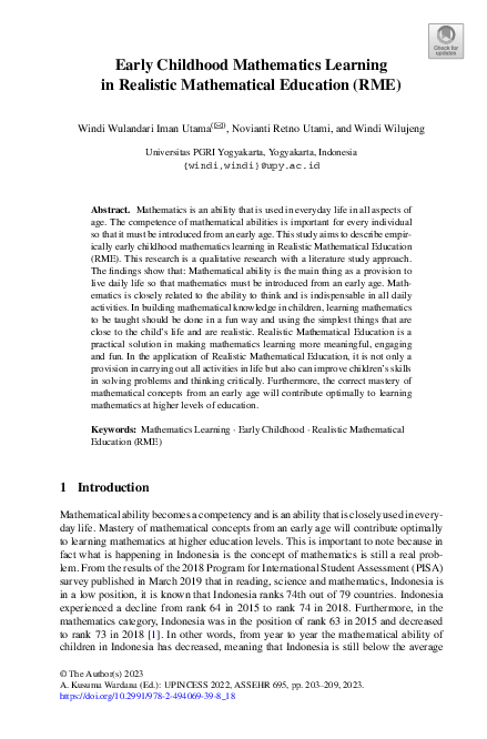 (PDF) Early Childhood Mathematics Learning in Realistic Mathematical ...