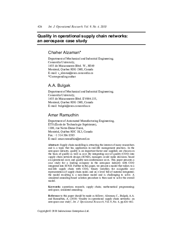 (PDF) Quality in operational supply chain networks: an aerospace case study