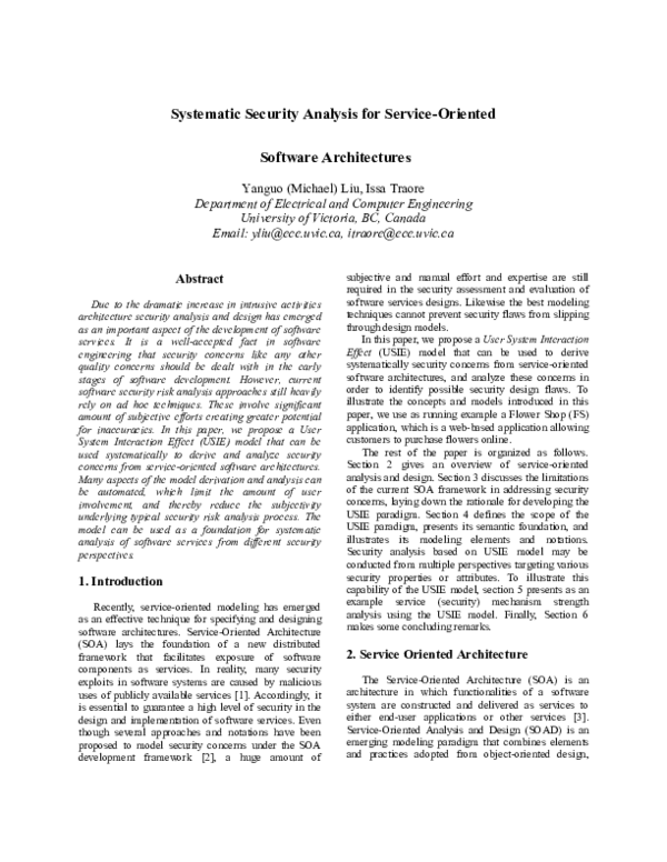(PDF) Systematic Security Analysis for Service-Oriented Software ...