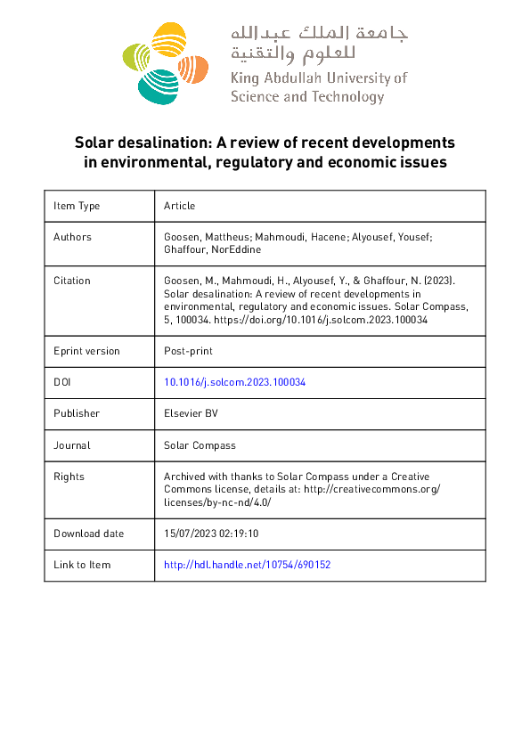 (PDF) Solar desalination: A review of recent developments in ...