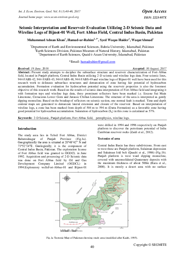 (PDF) Seismic Interpretation and Reservoir Evaluation Utilizing 2-D ...
