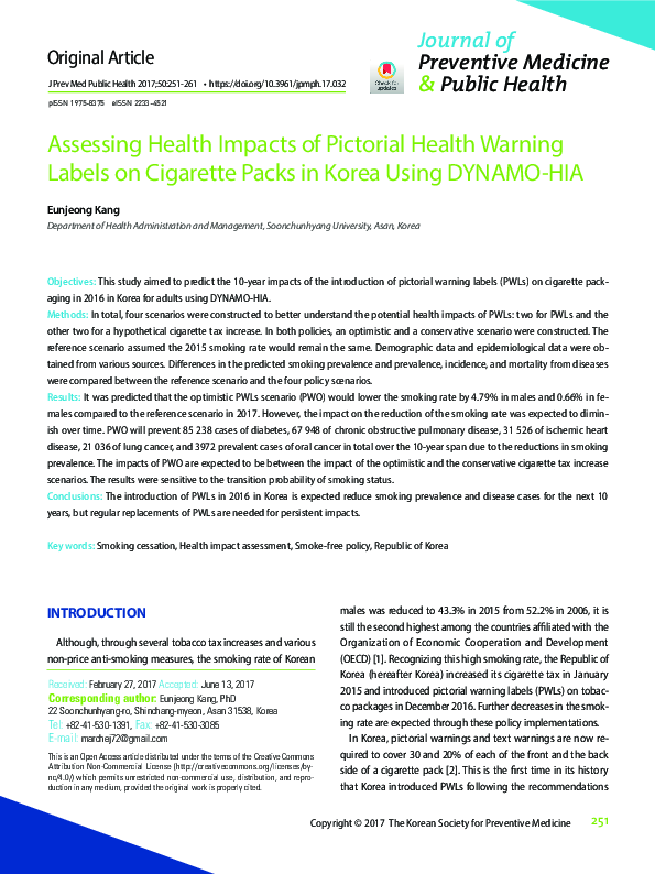 (PDF) Assessing Health Impacts of Pictorial Health Warning Labels on ...