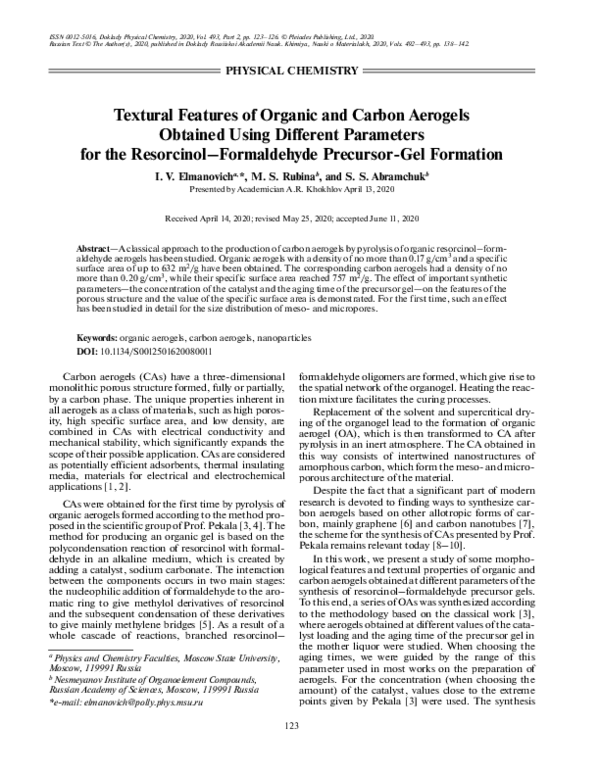 (PDF) Textural Features of Organic and Carbon Aerogels Obtained Using ...