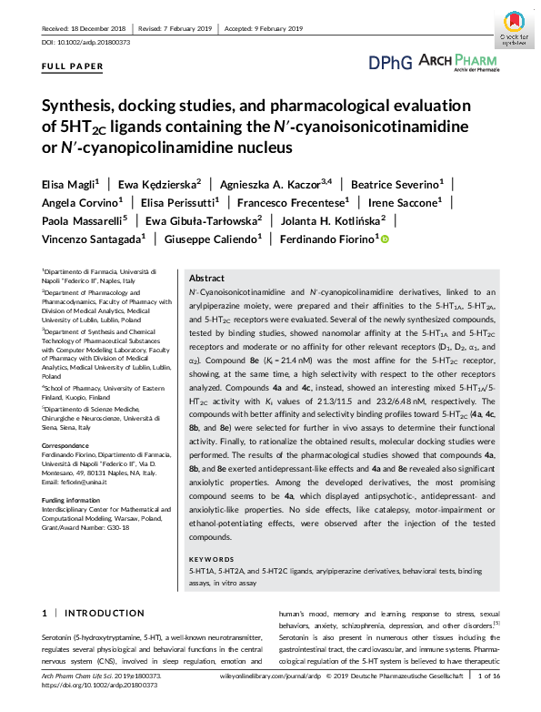 (PDF) Synthesis, docking studies, and pharmacological evaluation of 5HT ...