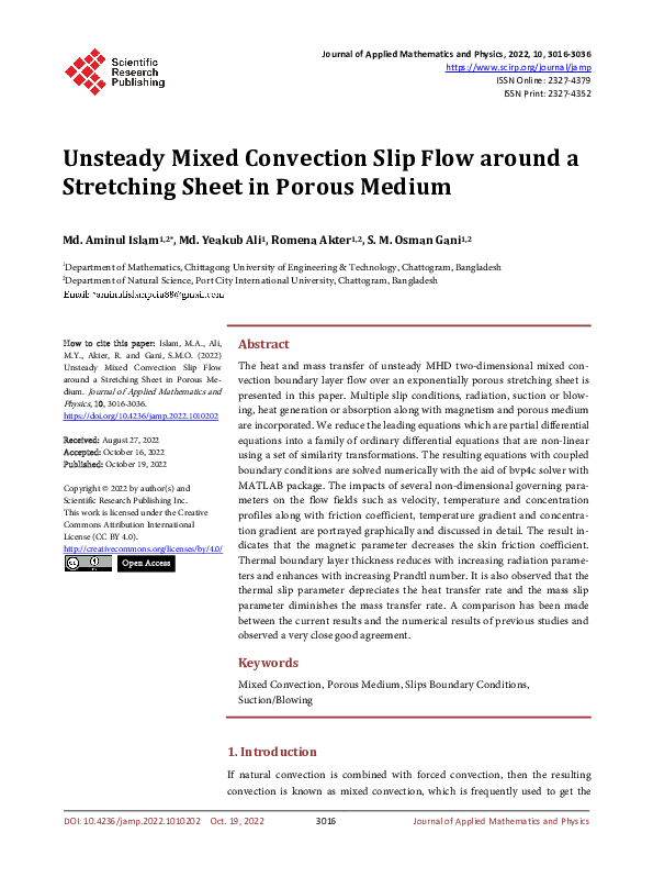 (PDF) Unsteady Mixed Convection Slip Flow around a Stretching Sheet in ...