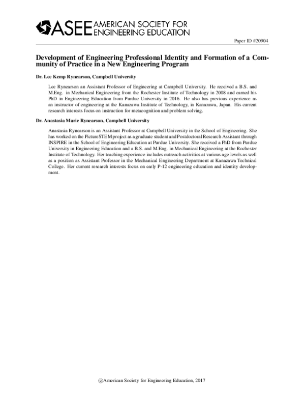 (PDF) Development of Engineering Professional Identity and Formation of ...