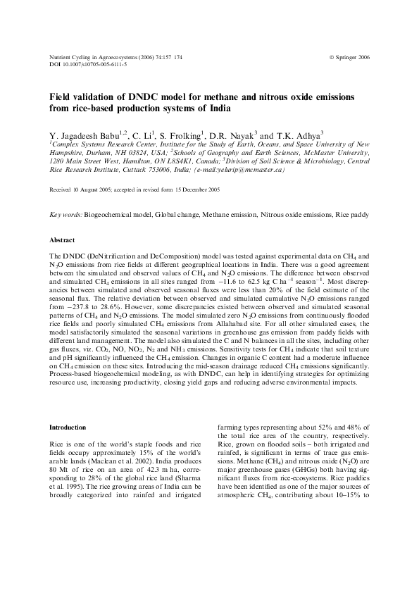 (PDF) Field Validation of DNDC Model for Methane and Nitrous Oxide ...