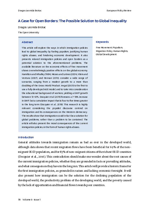 (PDF) A Case for Open Borders: The Possible Solution to Global Inequality