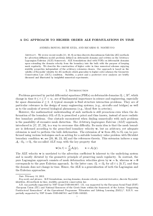 (PDF) A dG Approach to Higher Order ALE Formulations in Time