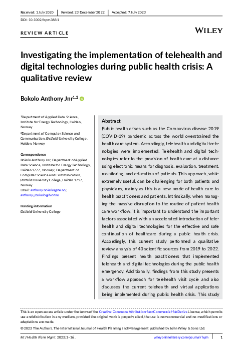 (PDF) Investigating the implementation of telehealth and digital ...