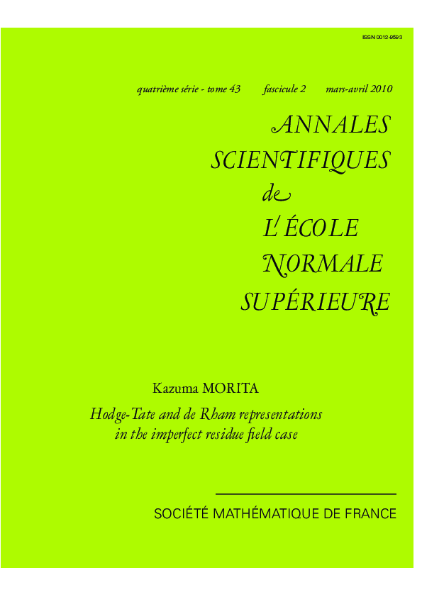 (PDF) Hodge-Tate and de Rham representations in the imperfect residue ...